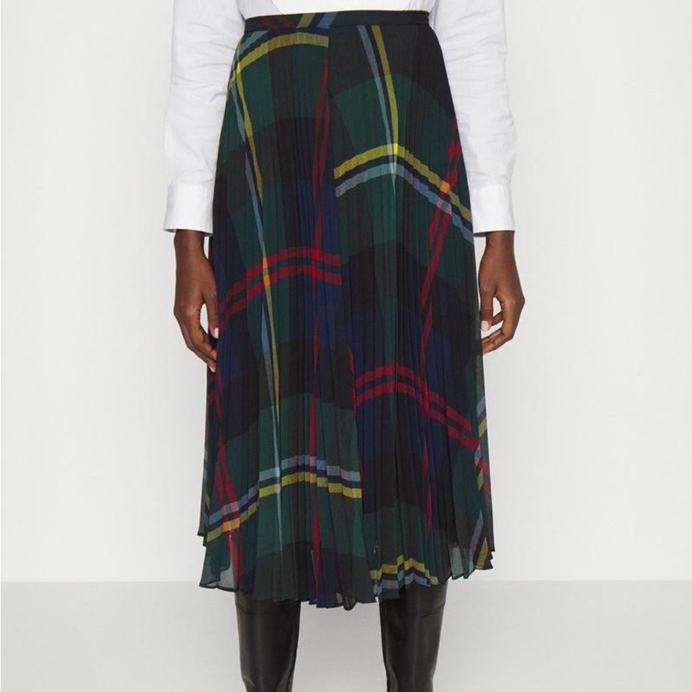 Ralph Lauren Lauren Plaid Pleated Midi Skirt